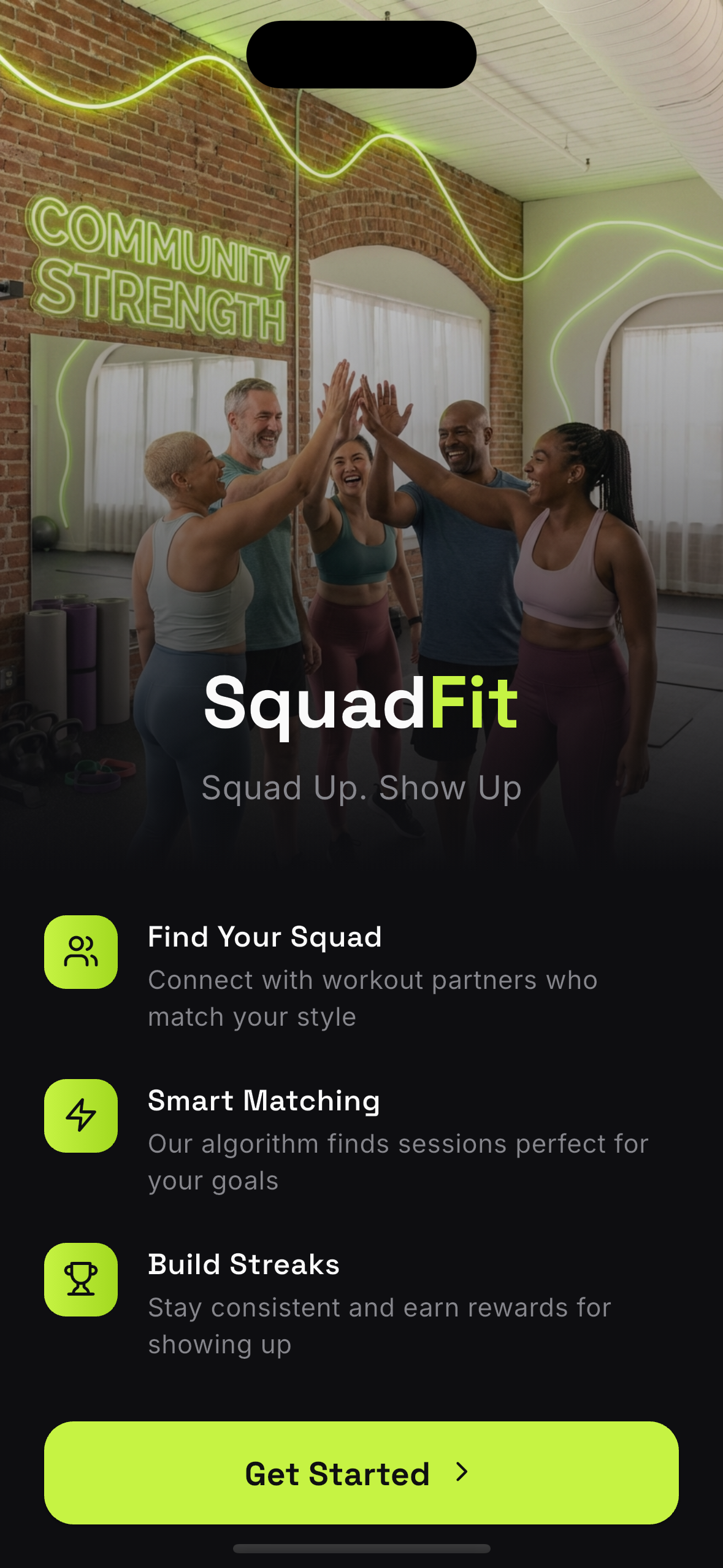 SquadFit App Mockup